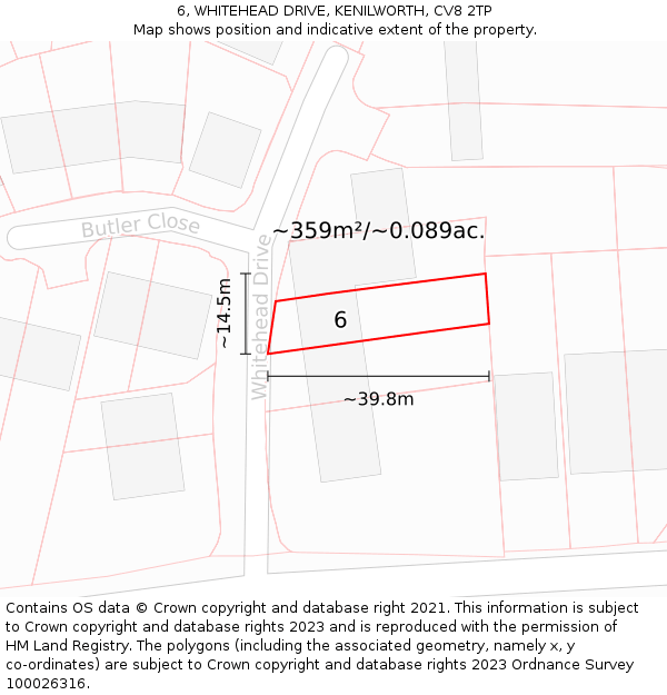 6, WHITEHEAD DRIVE, KENILWORTH, CV8 2TP: Plot and title map