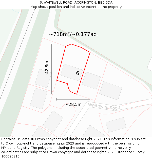6, WHITEWELL ROAD, ACCRINGTON, BB5 6DA: Plot and title map