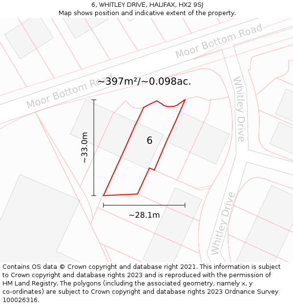 6, WHITLEY DRIVE, HALIFAX, HX2 9SJ: Plot and title map