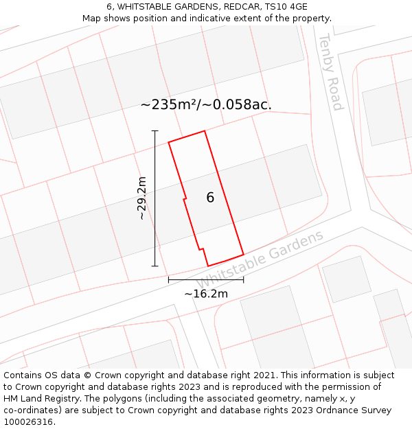 6, WHITSTABLE GARDENS, REDCAR, TS10 4GE: Plot and title map