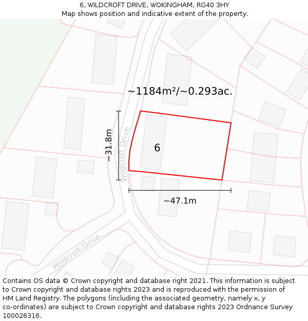 6, WILDCROFT DRIVE, WOKINGHAM, RG40 3HY: Plot and title map