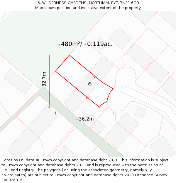 6, WILDERNESS GARDENS, NORTHIAM, RYE, TN31 6GB: Plot and title map