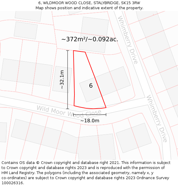 6, WILDMOOR WOOD CLOSE, STALYBRIDGE, SK15 3RW: Plot and title map
