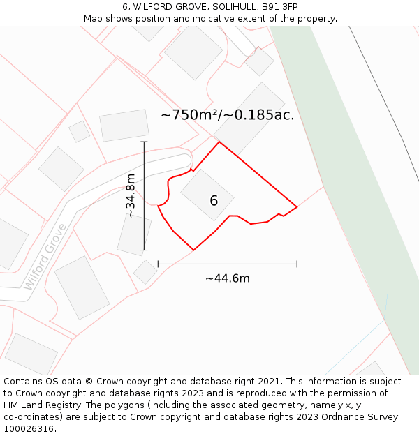 6, WILFORD GROVE, SOLIHULL, B91 3FP: Plot and title map