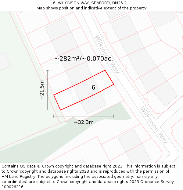 6, WILKINSON WAY, SEAFORD, BN25 2JH: Plot and title map