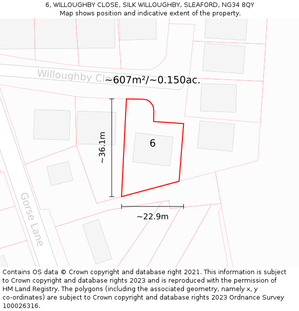 6, WILLOUGHBY CLOSE, SILK WILLOUGHBY, SLEAFORD, NG34 8QY: Plot and title map