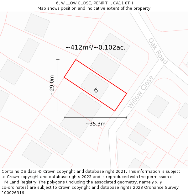 6, WILLOW CLOSE, PENRITH, CA11 8TH: Plot and title map