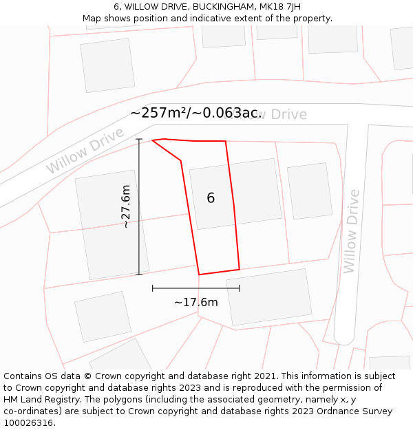 6, WILLOW DRIVE, BUCKINGHAM, MK18 7JH: Plot and title map