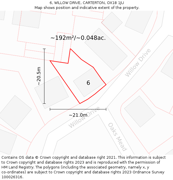 6, WILLOW DRIVE, CARTERTON, OX18 1JU: Plot and title map