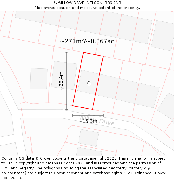 6, WILLOW DRIVE, NELSON, BB9 0NB: Plot and title map