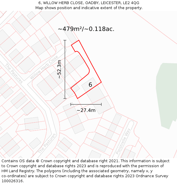 6, WILLOW HERB CLOSE, OADBY, LEICESTER, LE2 4QG: Plot and title map