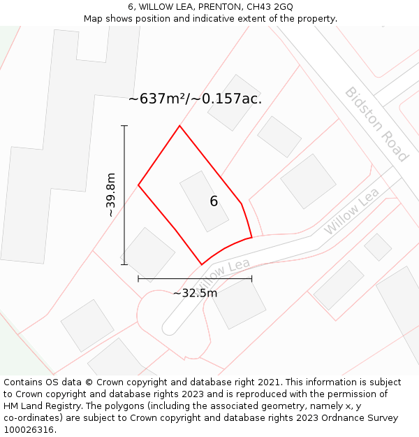 6, WILLOW LEA, PRENTON, CH43 2GQ: Plot and title map