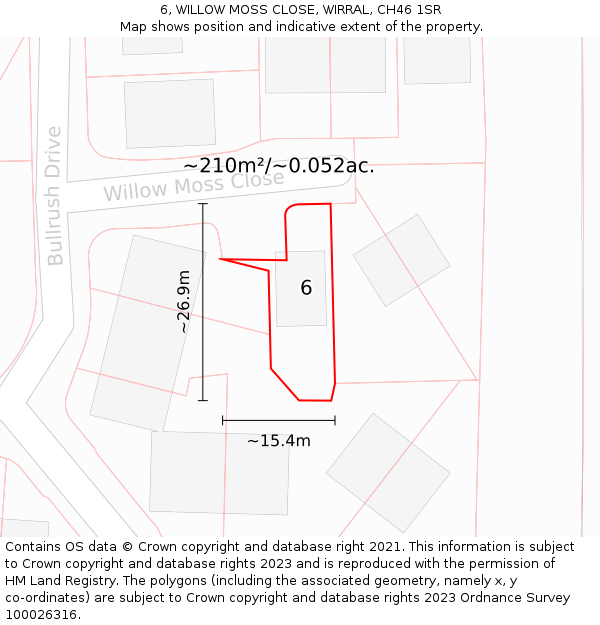 6, WILLOW MOSS CLOSE, WIRRAL, CH46 1SR: Plot and title map