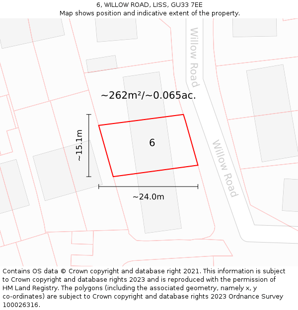 6, WILLOW ROAD, LISS, GU33 7EE: Plot and title map