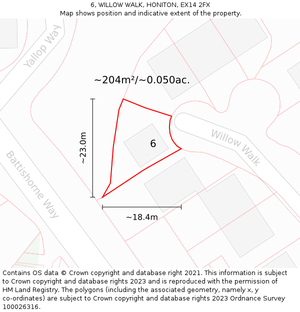 6, WILLOW WALK, HONITON, EX14 2FX: Plot and title map