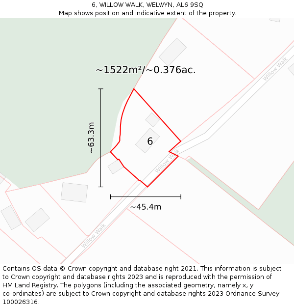 6, WILLOW WALK, WELWYN, AL6 9SQ: Plot and title map