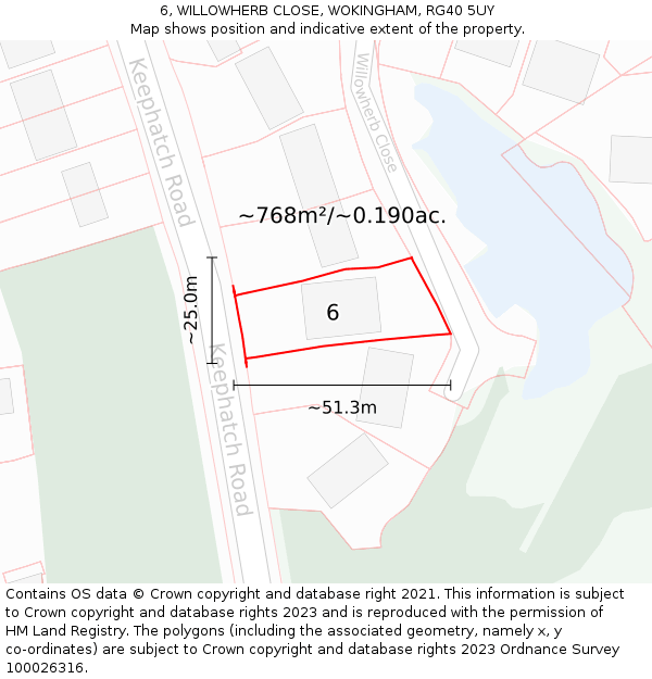 6, WILLOWHERB CLOSE, WOKINGHAM, RG40 5UY: Plot and title map