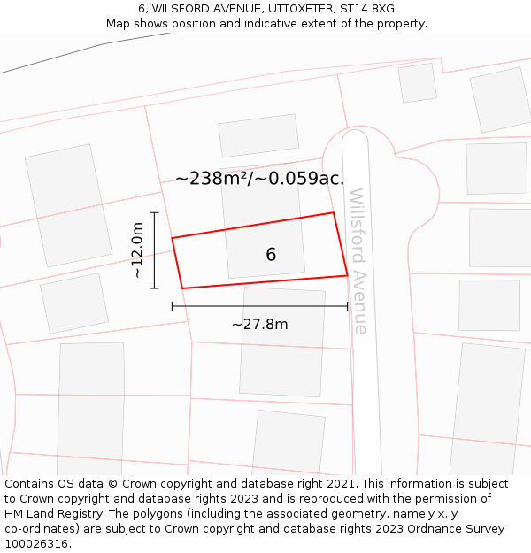 6, WILSFORD AVENUE, UTTOXETER, ST14 8XG: Plot and title map