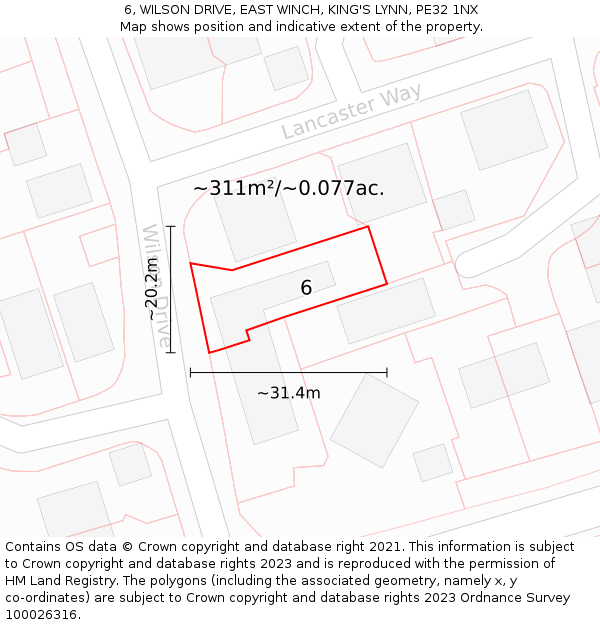 6, WILSON DRIVE, EAST WINCH, KING'S LYNN, PE32 1NX: Plot and title map