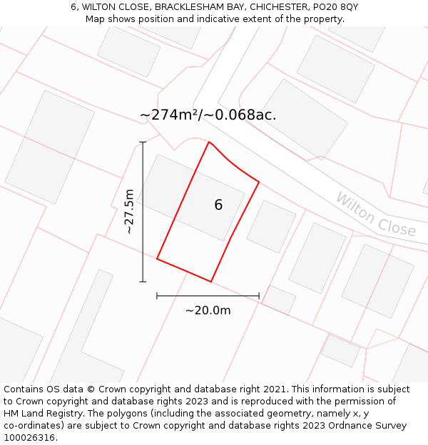 6, WILTON CLOSE, BRACKLESHAM BAY, CHICHESTER, PO20 8QY: Plot and title map