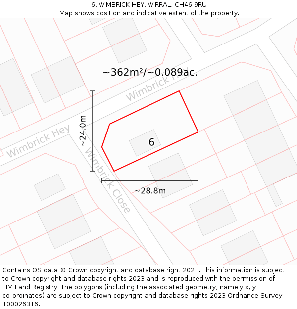 6, WIMBRICK HEY, WIRRAL, CH46 9RU: Plot and title map