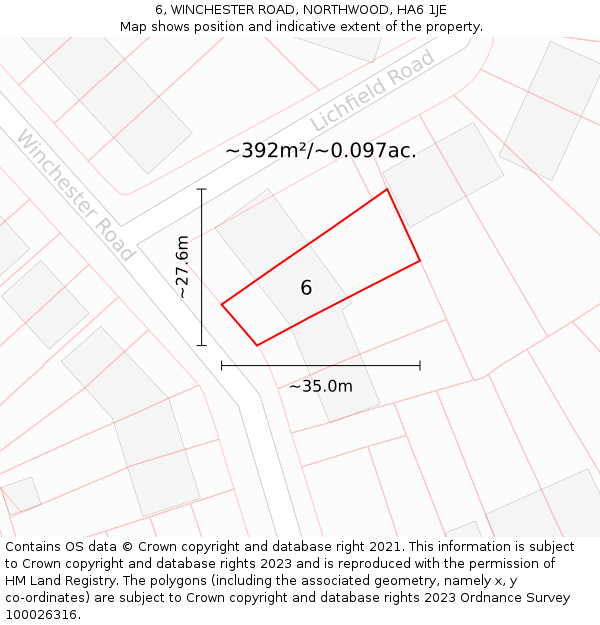 6, WINCHESTER ROAD, NORTHWOOD, HA6 1JE: Plot and title map
