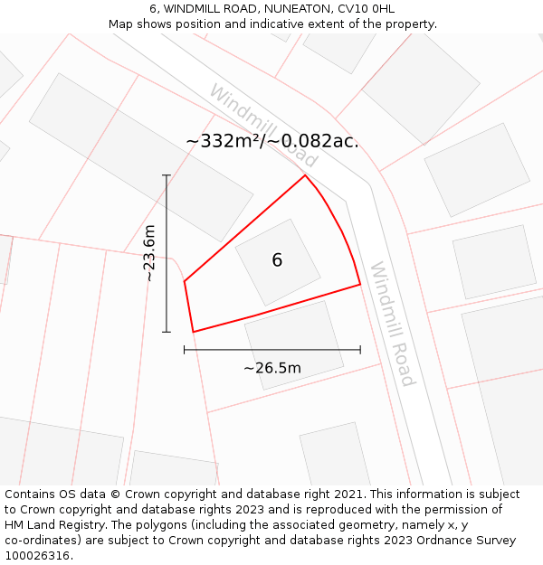 6, WINDMILL ROAD, NUNEATON, CV10 0HL: Plot and title map