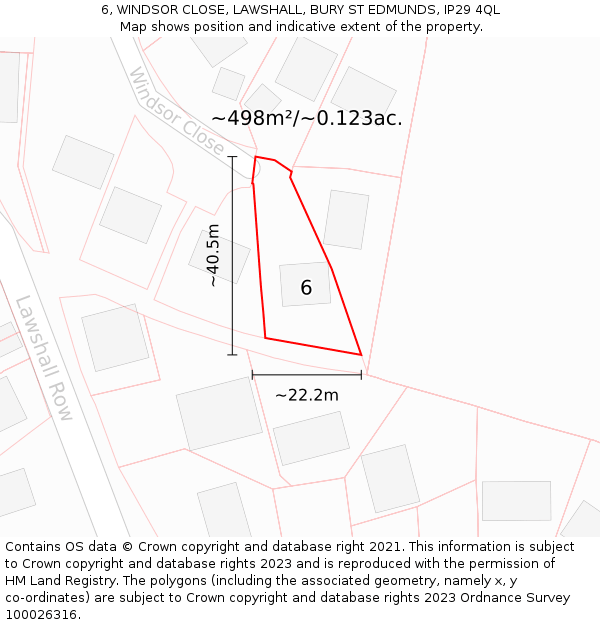 6, WINDSOR CLOSE, LAWSHALL, BURY ST EDMUNDS, IP29 4QL: Plot and title map