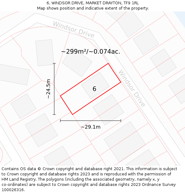 6, WINDSOR DRIVE, MARKET DRAYTON, TF9 1RL: Plot and title map