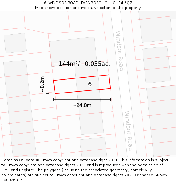 6, WINDSOR ROAD, FARNBOROUGH, GU14 6QZ: Plot and title map