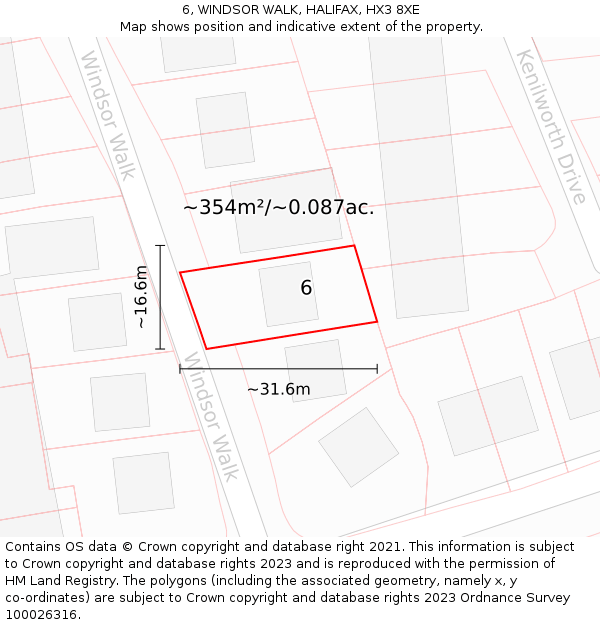 6, WINDSOR WALK, HALIFAX, HX3 8XE: Plot and title map