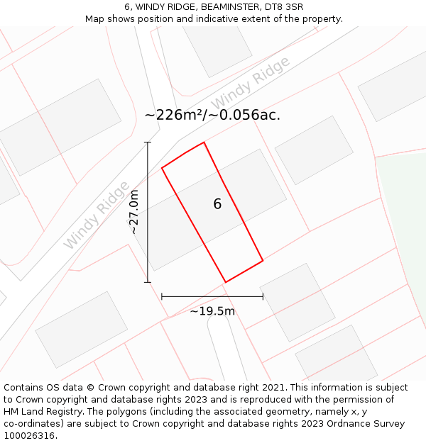 6, WINDY RIDGE, BEAMINSTER, DT8 3SR: Plot and title map