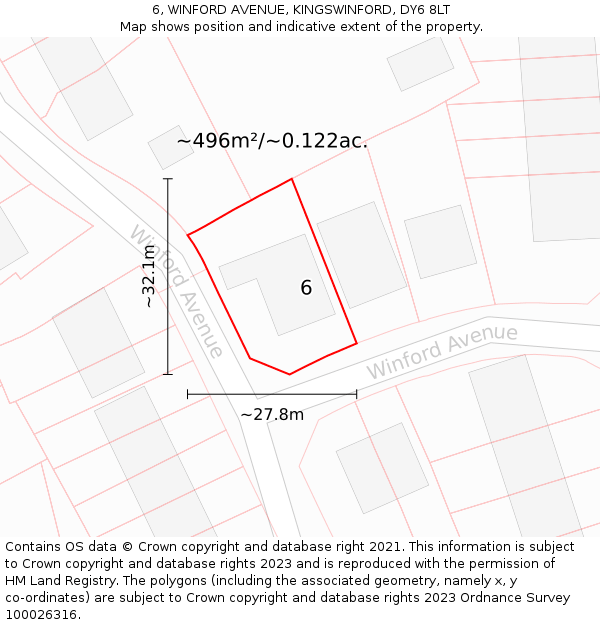 6, WINFORD AVENUE, KINGSWINFORD, DY6 8LT: Plot and title map
