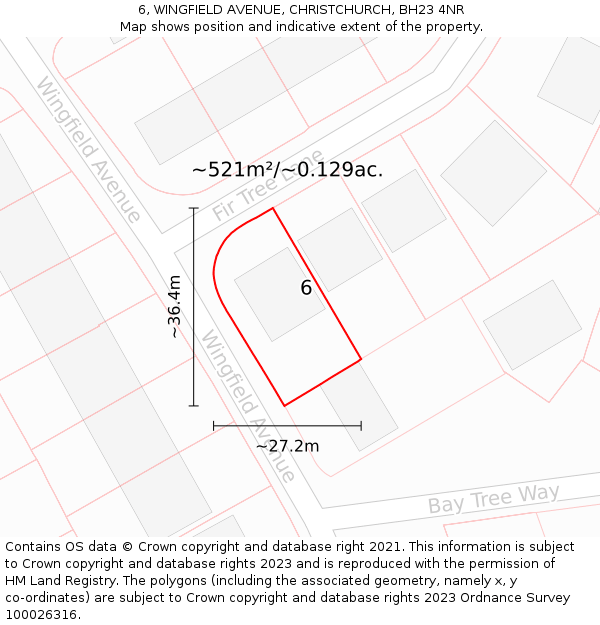 6, WINGFIELD AVENUE, CHRISTCHURCH, BH23 4NR: Plot and title map
