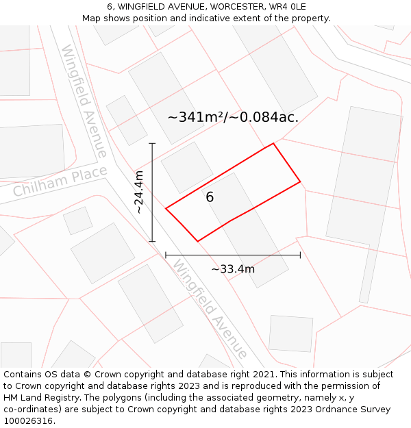 6, WINGFIELD AVENUE, WORCESTER, WR4 0LE: Plot and title map