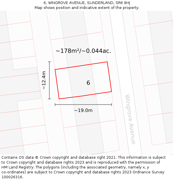 6, WINGROVE AVENUE, SUNDERLAND, SR6 9HJ: Plot and title map