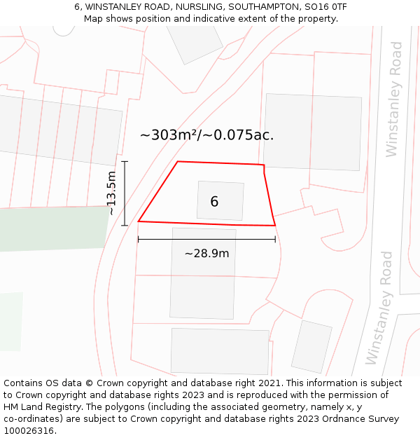 6, WINSTANLEY ROAD, NURSLING, SOUTHAMPTON, SO16 0TF: Plot and title map