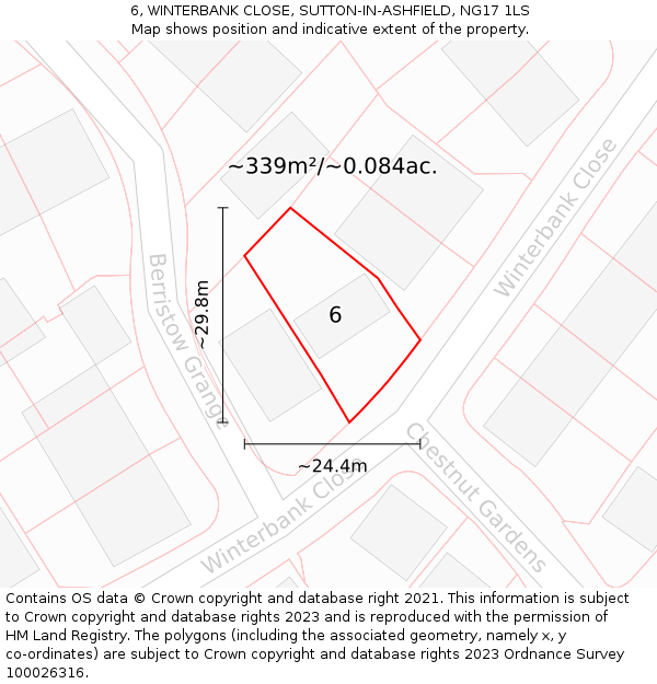 6, WINTERBANK CLOSE, SUTTON-IN-ASHFIELD, NG17 1LS: Plot and title map