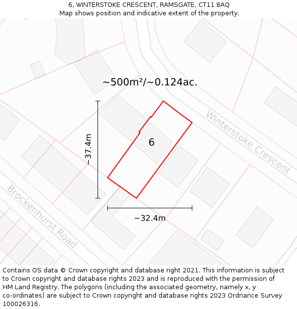 6, WINTERSTOKE CRESCENT, RAMSGATE, CT11 8AQ: Plot and title map