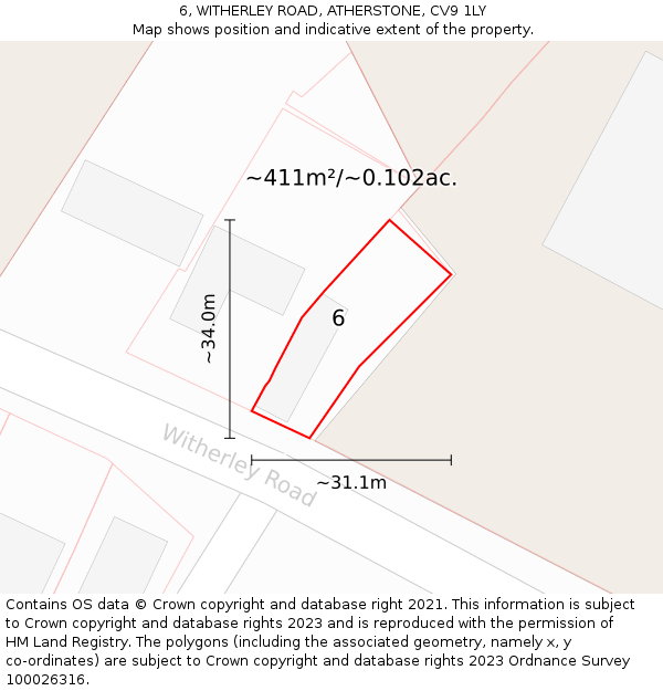 6, WITHERLEY ROAD, ATHERSTONE, CV9 1LY: Plot and title map