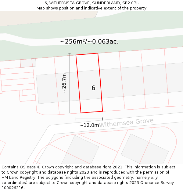 6, WITHERNSEA GROVE, SUNDERLAND, SR2 0BU: Plot and title map