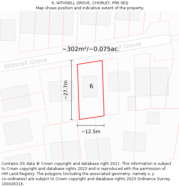 6, WITHNELL GROVE, CHORLEY, PR6 0EQ: Plot and title map