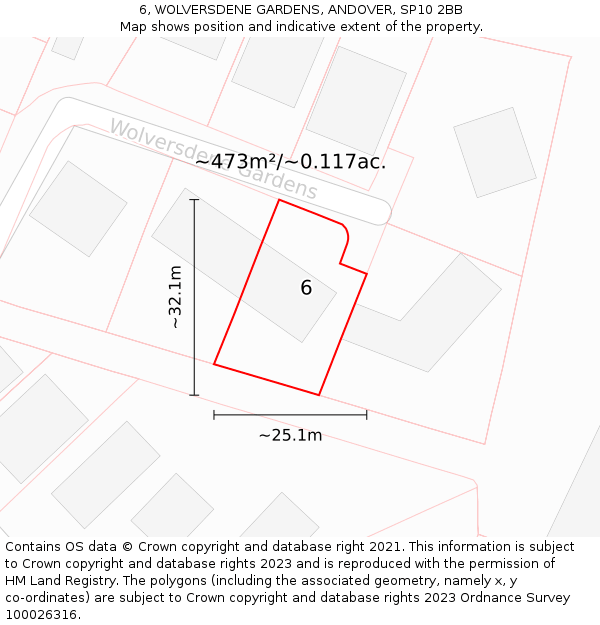 6, WOLVERSDENE GARDENS, ANDOVER, SP10 2BB: Plot and title map