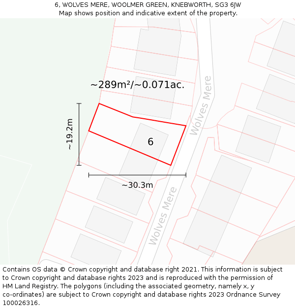 6, WOLVES MERE, WOOLMER GREEN, KNEBWORTH, SG3 6JW: Plot and title map