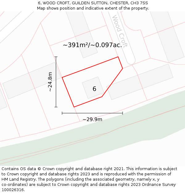 6, WOOD CROFT, GUILDEN SUTTON, CHESTER, CH3 7SS: Plot and title map