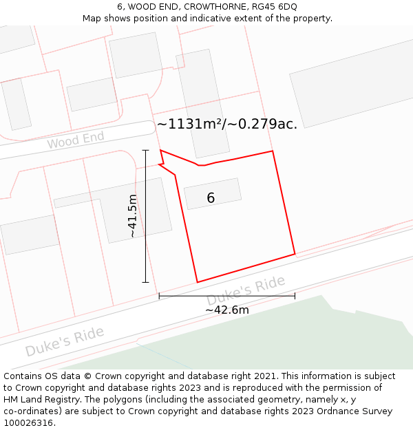 6, WOOD END, CROWTHORNE, RG45 6DQ: Plot and title map