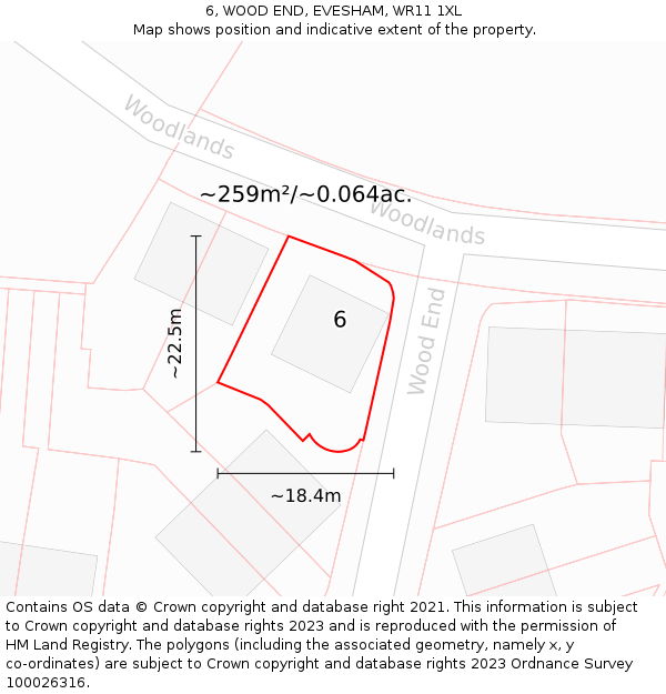 6, WOOD END, EVESHAM, WR11 1XL: Plot and title map