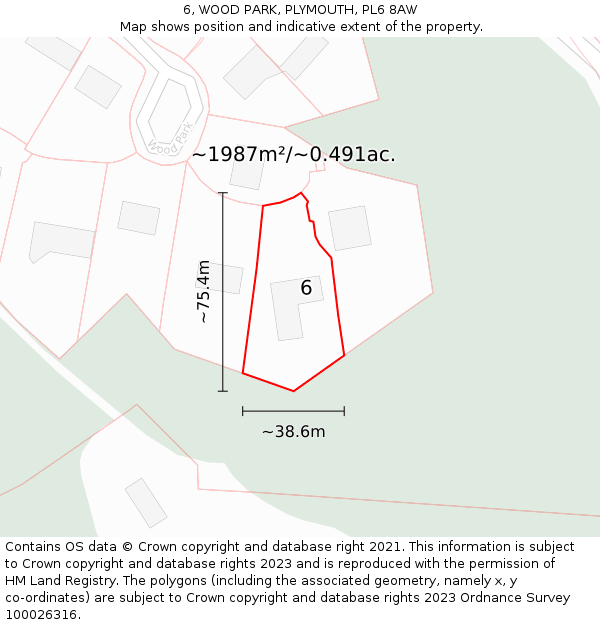 6, WOOD PARK, PLYMOUTH, PL6 8AW: Plot and title map