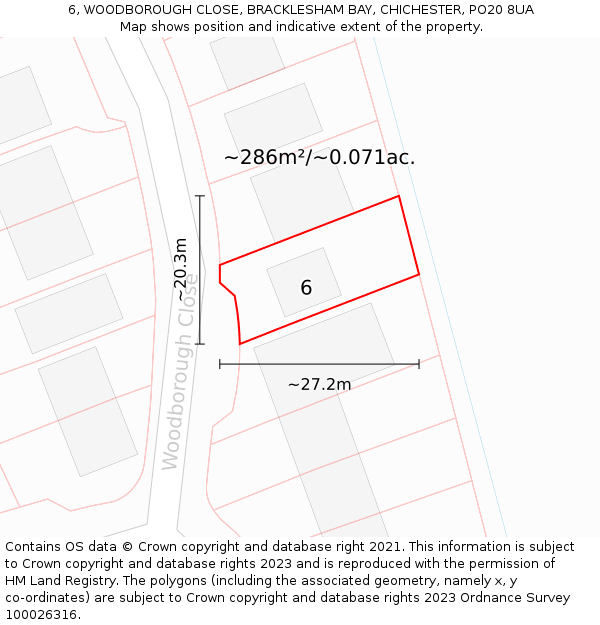 6, WOODBOROUGH CLOSE, BRACKLESHAM BAY, CHICHESTER, PO20 8UA: Plot and title map