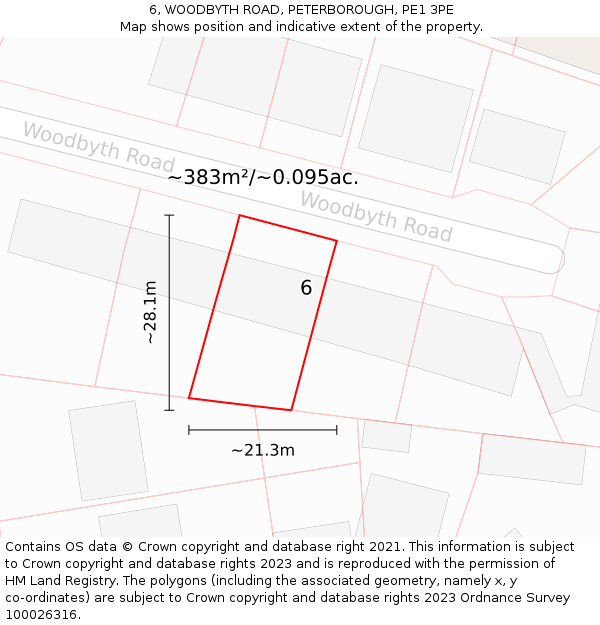 6, WOODBYTH ROAD, PETERBOROUGH, PE1 3PE: Plot and title map